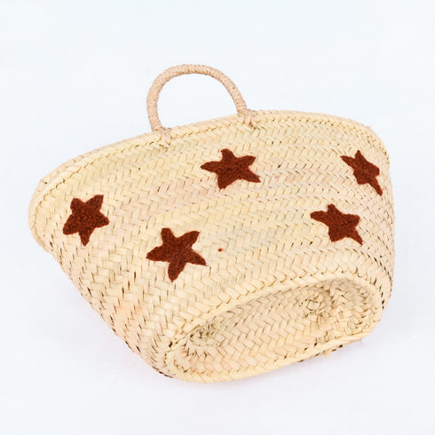 Multiple Stars Embroidered Basket | Handwoven Summer Straw Tote⭐