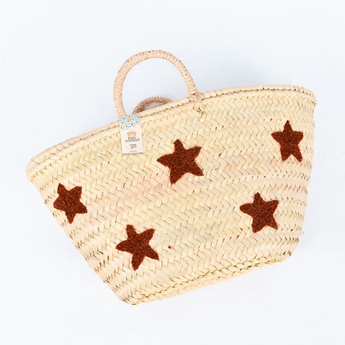 Multiple Stars Embroidered Basket | Handwoven Summer Straw Tote⭐