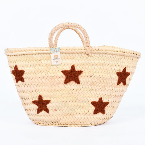 Multiple Stars Embroidered Basket | Handwoven Summer Straw Tote⭐