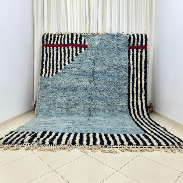 Beni Ourain Rug – Blue & Ivory Geometric Wool Rug