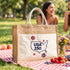 USA 250 Patriotic Jute Tote 🇺🇸 – Embroidered Blue Map Burlap Beach Bag | Independence Day, Picnic & Travel Carry-All