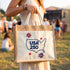 USA 250 Patriotic Jute Tote 🇺🇸 – Embroidered Blue Map Burlap Beach Bag | Independence Day, Picnic & Travel Carry-All