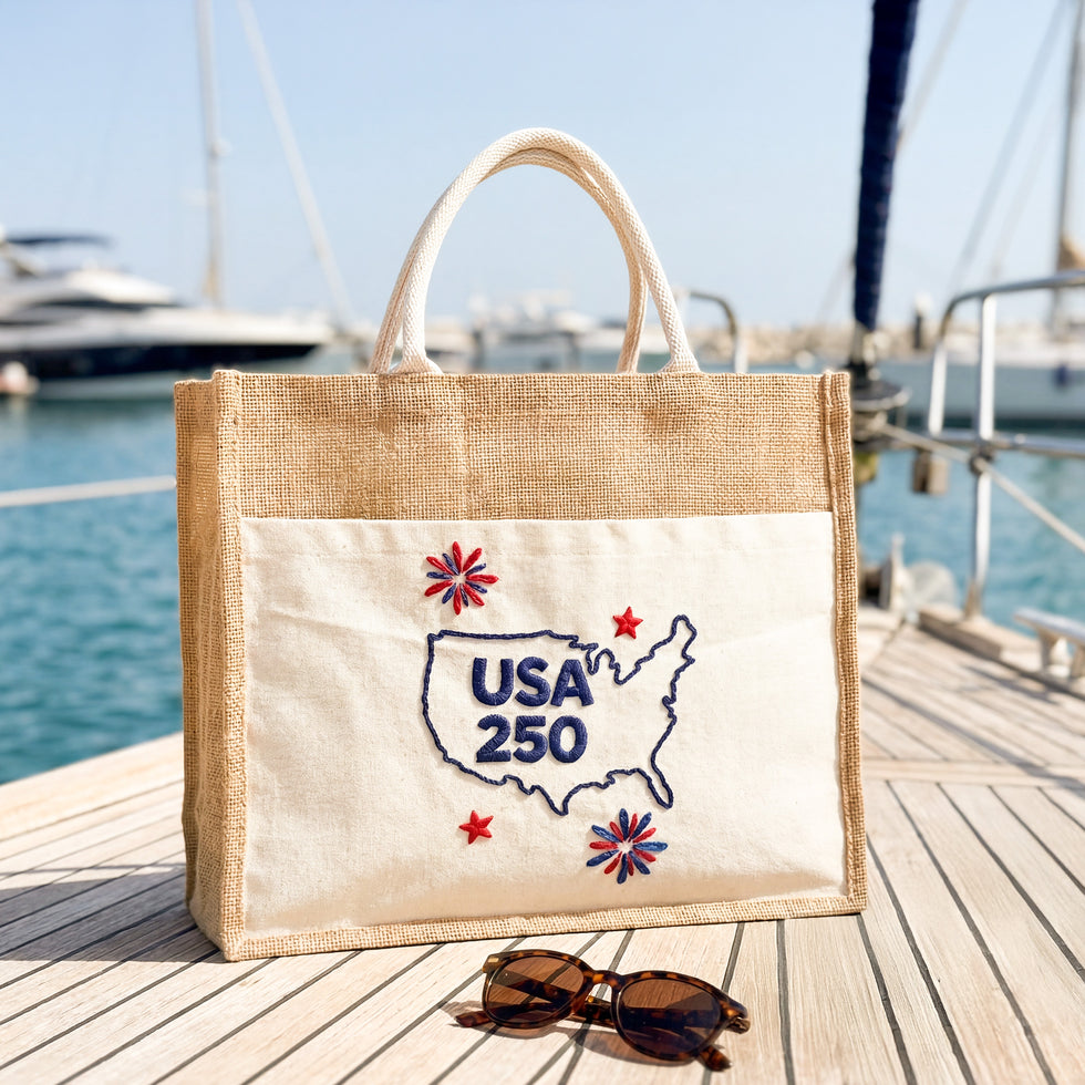 Jute Tote Bag – USA 250 Patriotic Moroccan Beach Tote