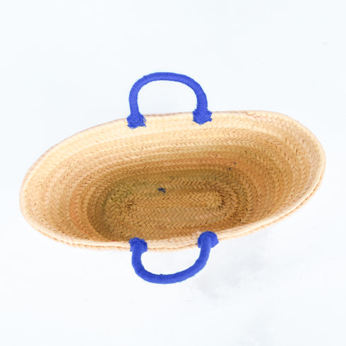 straw basket embroidered with “USA” Eco-friendly tote with blue handle—perfect for beach days, shopping, or patriotic gifts.