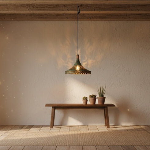 Handmade Brass Dome Pendant Light- Green Moroccan Lamp (pl-2027)