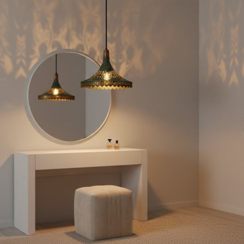 Handmade Brass Dome Pendant Light- Green Moroccan Lamp (pl-2027)