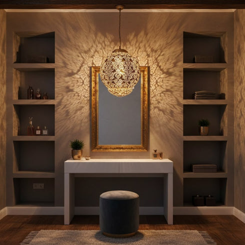 Moroccan Brass Ceiling Light – Vintage Handmade Lamp (pl-2029)