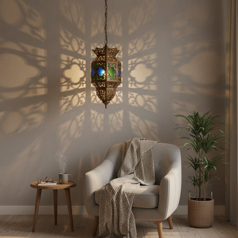 Handmade Brass Lantern - Vintage Mosaic Ceiling Light