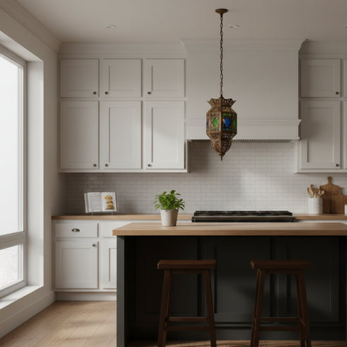 Handmade Brass Lantern - Vintage Mosaic Ceiling Light