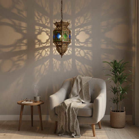 Handmade Brass Lantern - Vintage Mosaic Ceiling Light