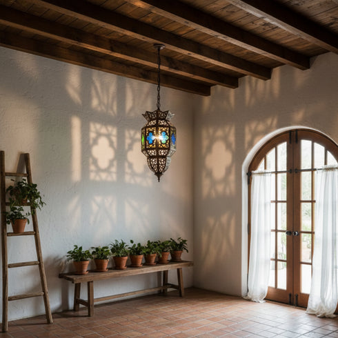 Handmade Brass Lantern - Vintage Mosaic Ceiling Light