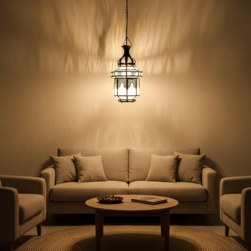 Handcrafted Moroccan Glass Ceiling Lamp - Elegant Pendant