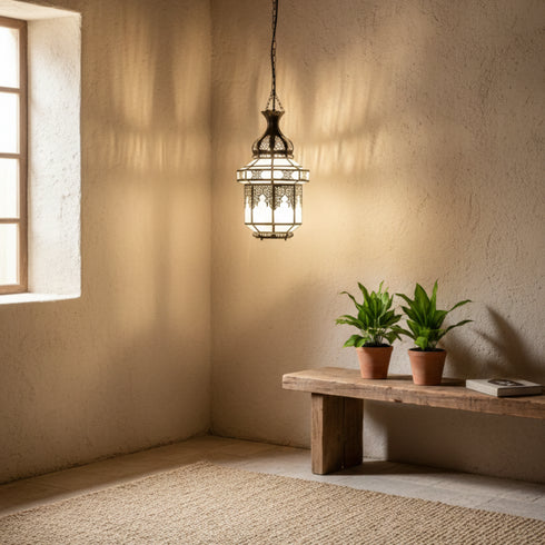 Handcrafted Moroccan Glass Ceiling Lamp - Elegant Pendant