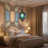 Handmade Moroccan Glass Lantern - Blue Brass Mosaic Pendant