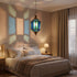 Handmade Moroccan Glass Lantern - Blue Brass Mosaic Pendant