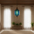 Handmade Moroccan Glass Lantern - Blue Brass Mosaic Pendant