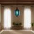 Handmade Moroccan Glass Lantern - Blue Brass Mosaic Pendant