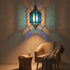 Handmade Moroccan Glass Lantern - Blue Brass Mosaic Pendant