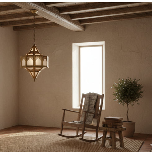 Handmade Moroccan Brass Lamp, Milky Glass Boho Lighting (pl-2021)