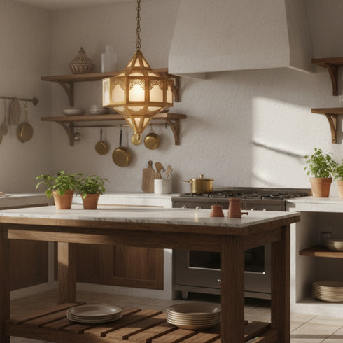 Handmade Moroccan Brass Lamp, Milky Glass Boho Lighting (pl-2021)