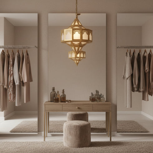 Handmade Moroccan Brass Lamp, Milky Glass Boho Lighting (pl-2021)