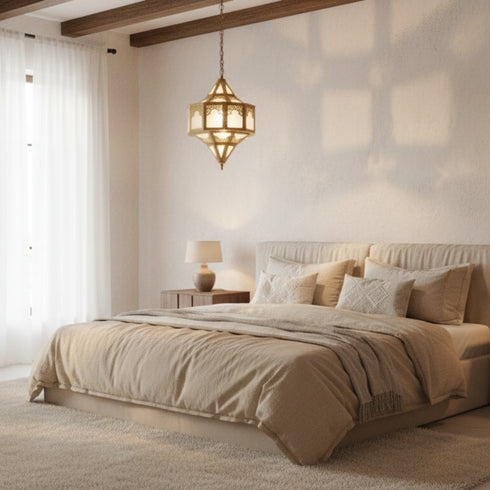 Handmade Moroccan Brass Lamp, Milky Glass Boho Lighting (pl-2021)