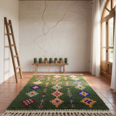 Handmade Green Rug - Colorful Geometric Carpet
