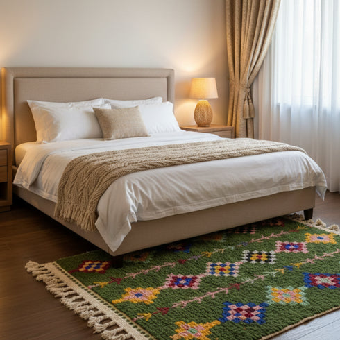 Handmade Green Rug - Colorful Geometric Carpet