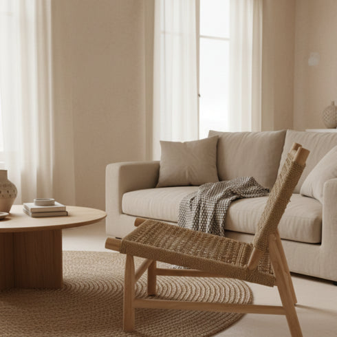 Handcrafted Moroccan Lounge Chair - Natural Wood & Woven