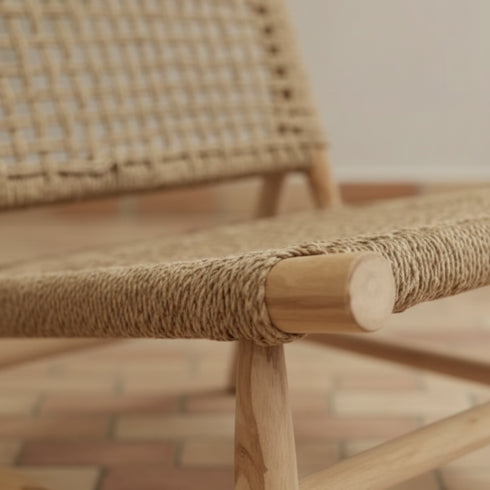 Handcrafted Moroccan Lounge Chair - Natural Wood & Woven