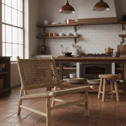 Handcrafted Moroccan Lounge Chair - Natural Wood & Woven