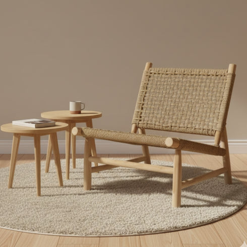 Handcrafted Moroccan Lounge Chair - Natural Wood & Woven