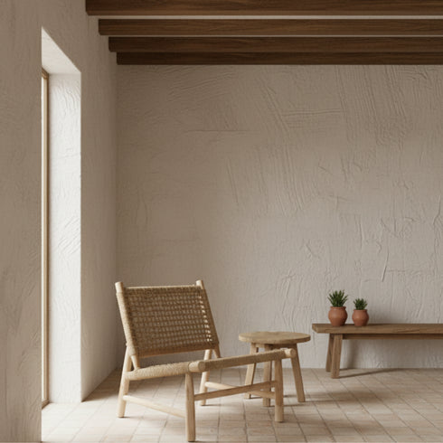 Handcrafted Moroccan Lounge Chair - Natural Wood & Woven