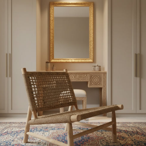 Handcrafted Moroccan Lounge Chair - Natural Wood & Woven