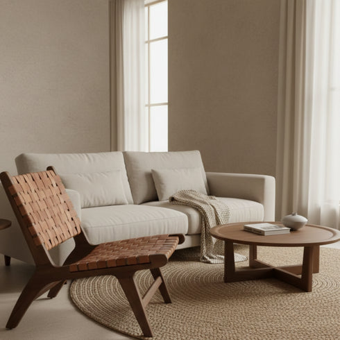 Solid Moroccan Leather Armchair - Handcrafted Boho Lounge