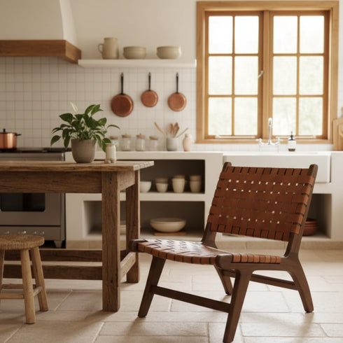 Solid Moroccan Leather Armchair - Handcrafted Boho Lounge