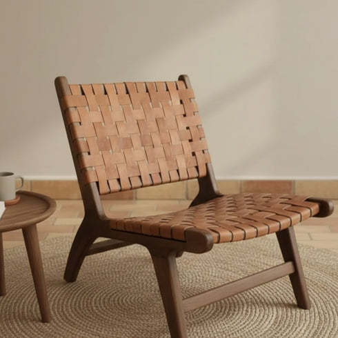 Solid Moroccan Leather Armchair - Handcrafted Boho Lounge