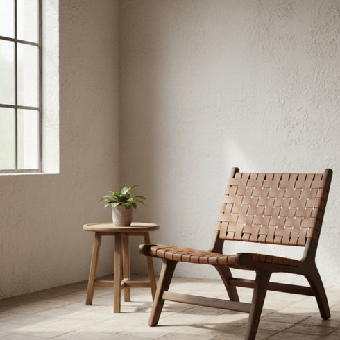 Solid Moroccan Leather Armchair - Handcrafted Boho Lounge