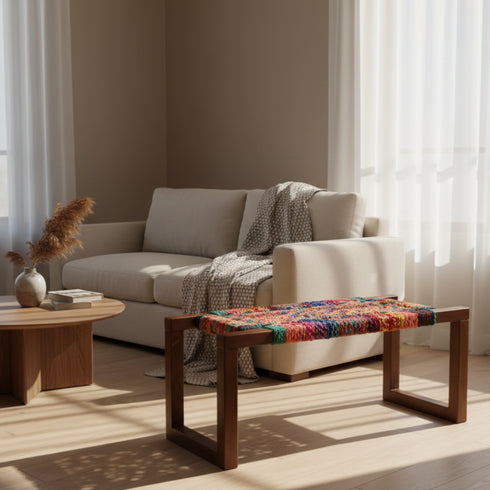 Multi Color Bench Chair - Beautiful Artisan Wooden Decor