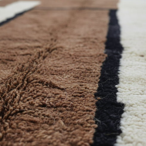 Handmade Brown White & Orange Berber Wool Rug: Modern Moroccan Style