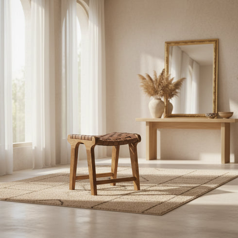 Handcrafted Moroccan Leather Chair & Footstool - Dark Brown