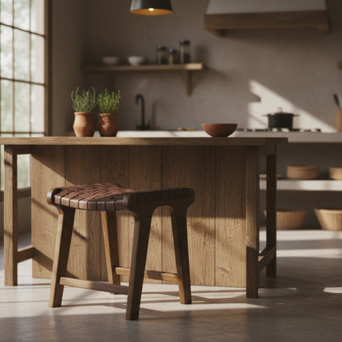 Handcrafted Moroccan Leather Chair & Footstool - Dark Brown