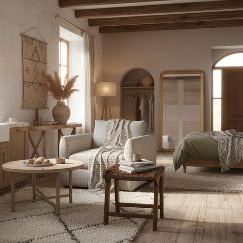 Handcrafted Moroccan Leather Chair & Footstool - Dark Brown