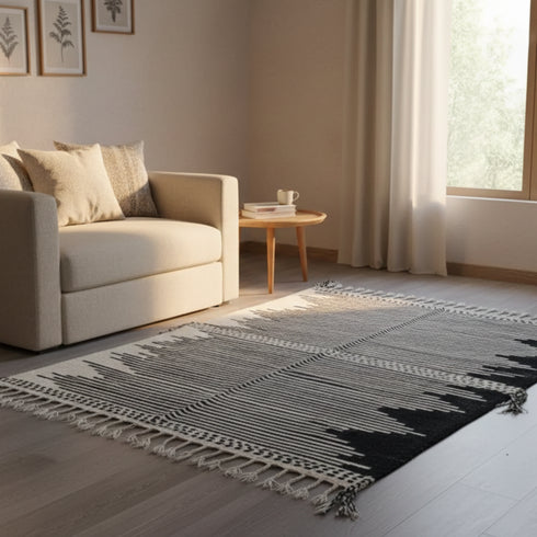 Handmade Moroccan Wool Rug - Black and White Berber Carpet