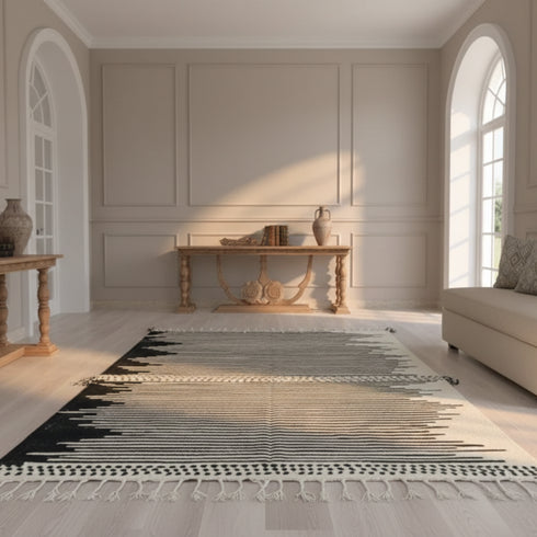 Handmade Moroccan Wool Rug - Black and White Berber Carpet