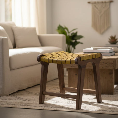 Green Moroccan Leather Chair with Wooden Frame