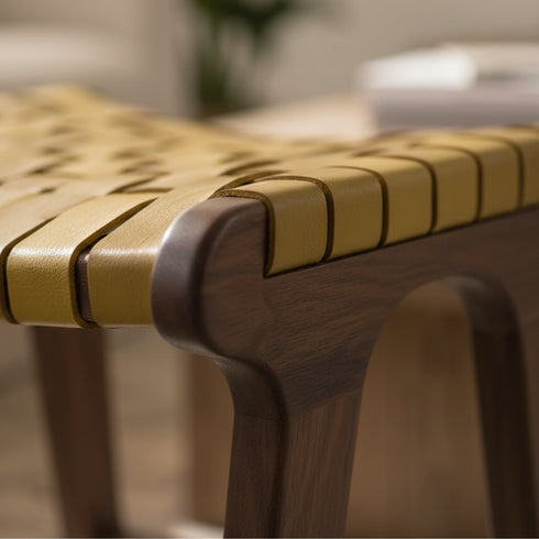 Green Moroccan Leather Chair with Wooden Frame