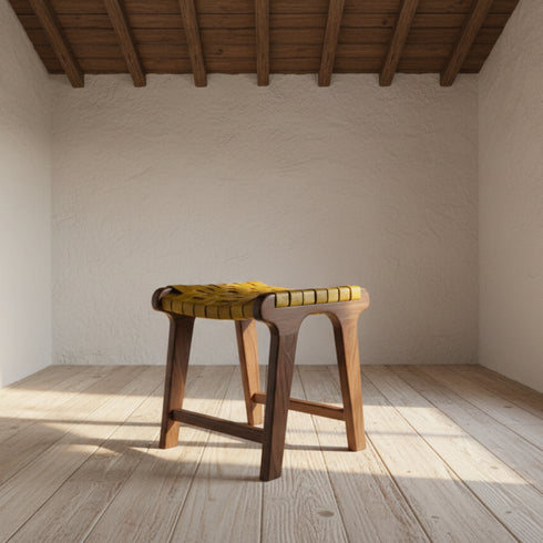 Green Moroccan Leather Chair with Wooden Frame