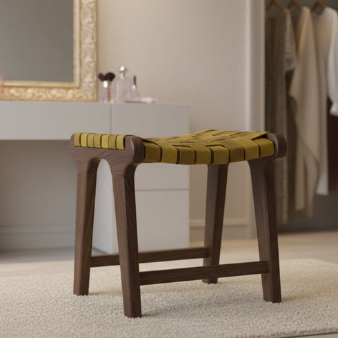 Green Moroccan Leather Chair with Wooden Frame