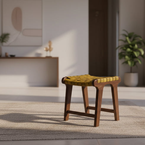 Green Moroccan Leather Chair with Wooden Frame